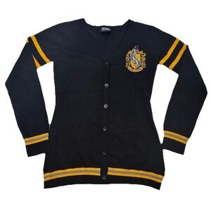 Harry Potter Hufflepuff Cardigan Sweater Womens Small Black Hogwarts Knit